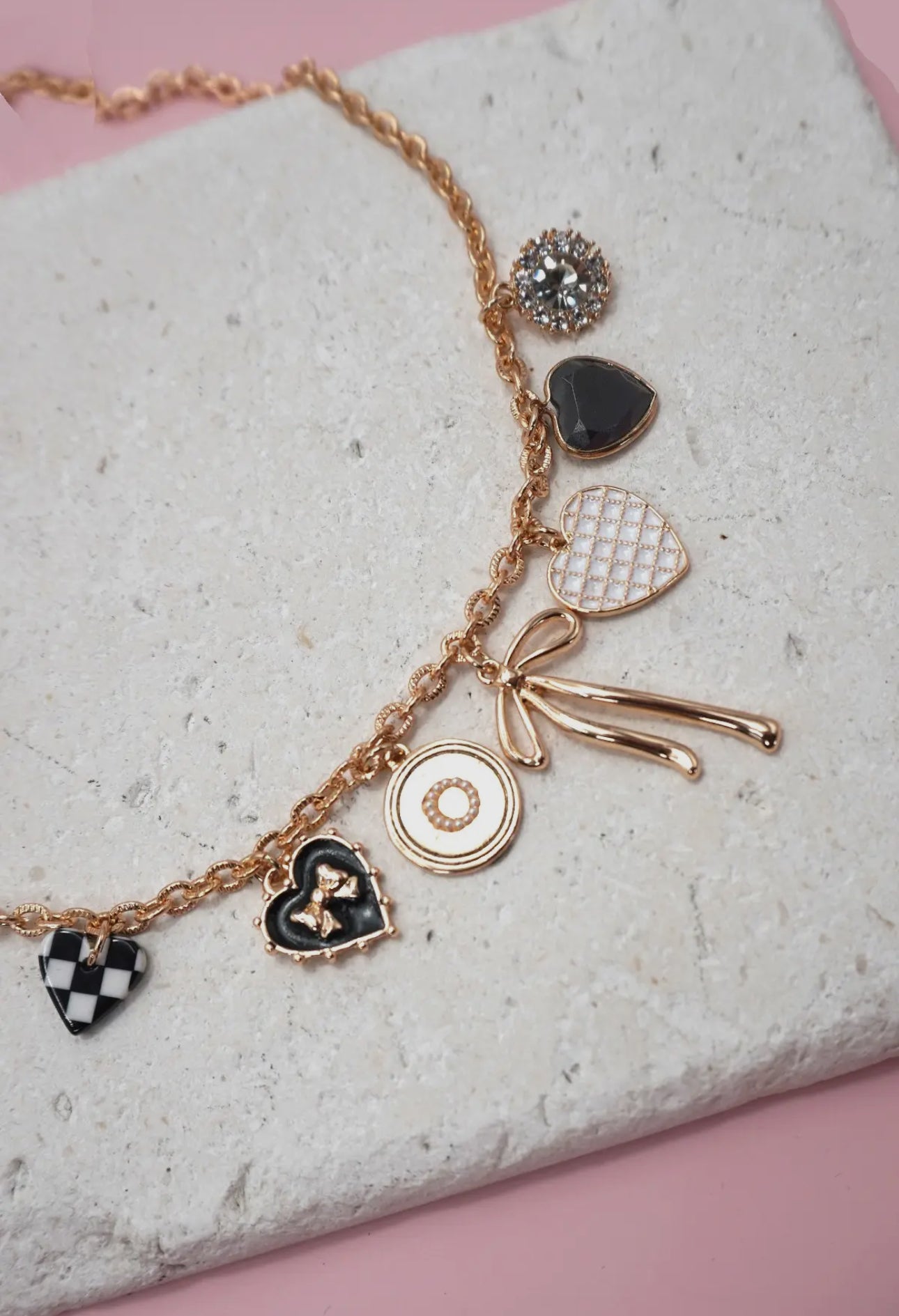 Bow & Checkered Charm Necklace