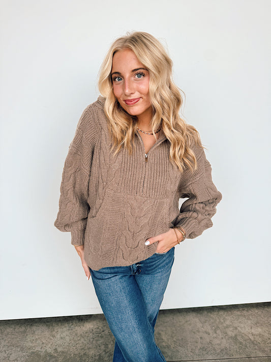 Fawn Chunky Cable Knit Half Zip