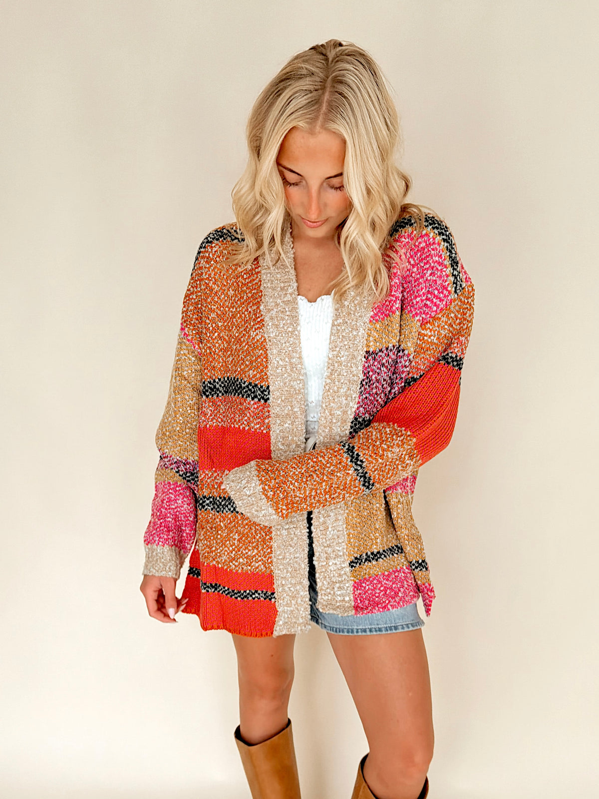 Multi Color Oversized Colorblock Cardigan