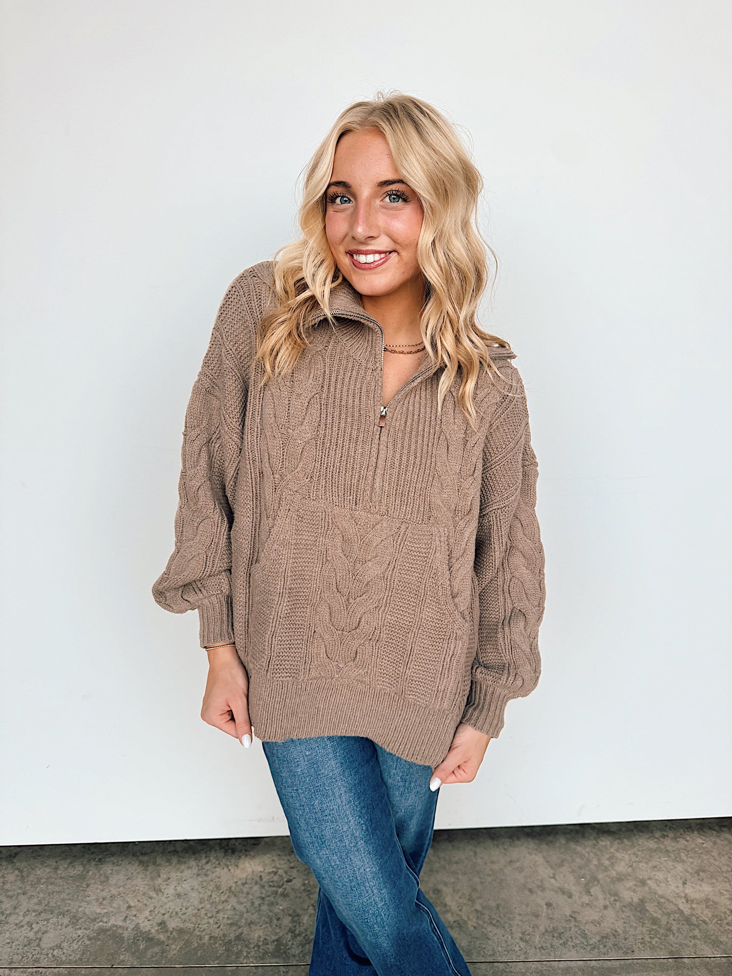 Fawn Chunky Cable Knit Half Zip