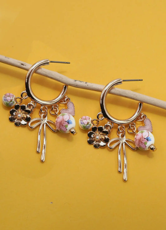 Charm Drop Hoop Earrings