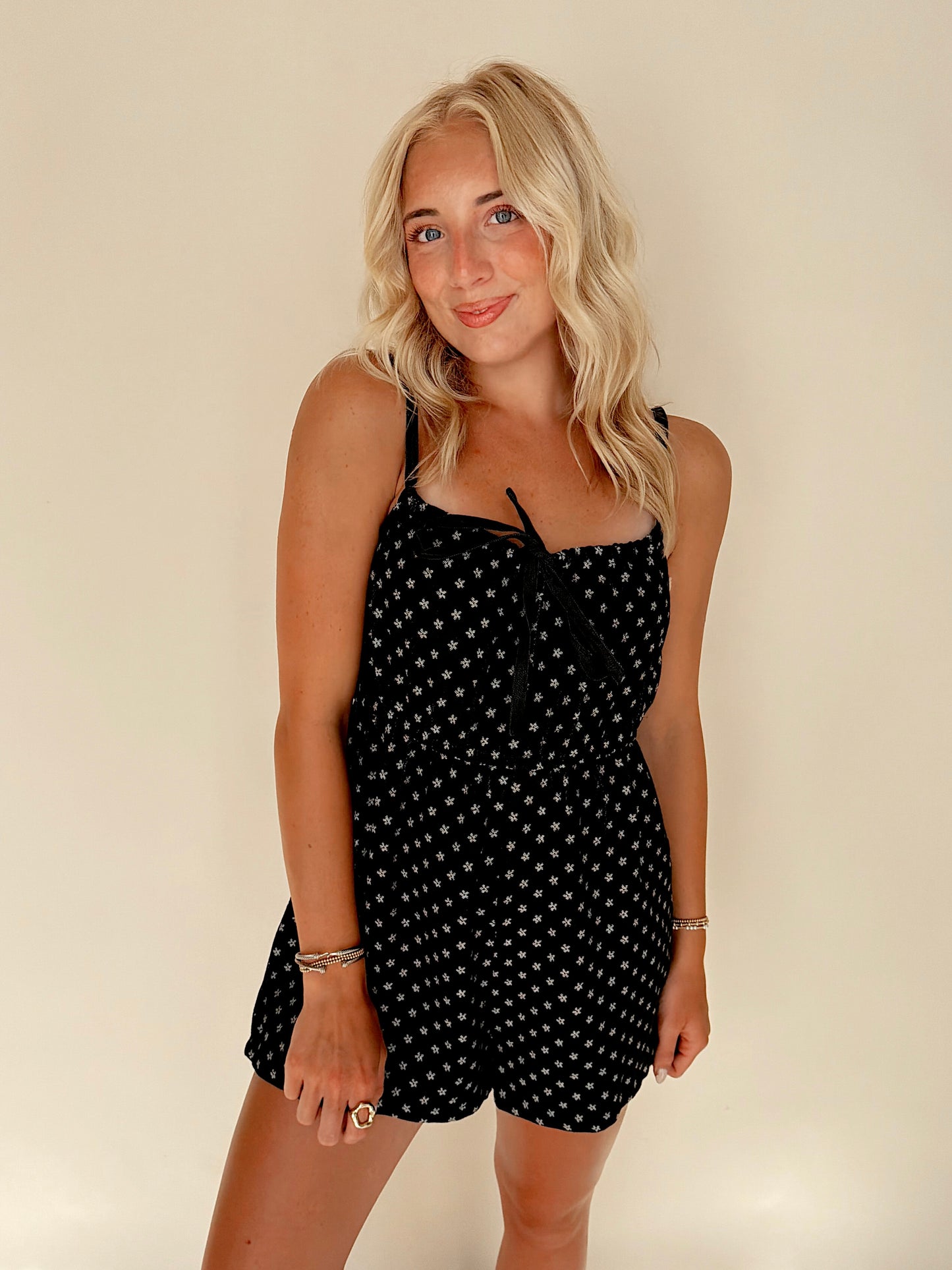 Black Dainty Floral Romper