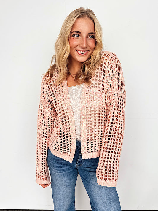 Peach Crochet Open Knit Cardigan