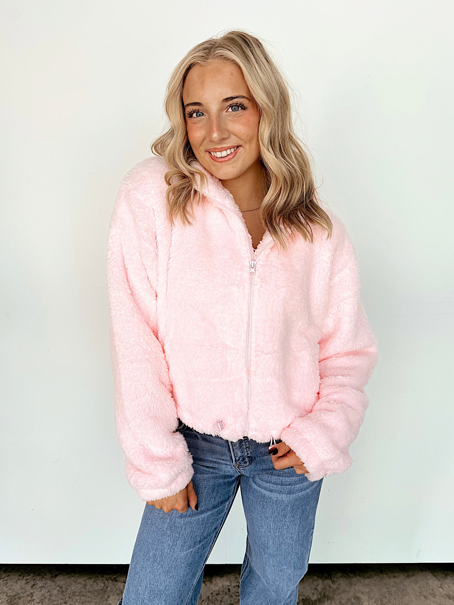 Light Pink Fuzzy Sherpa Zip Up