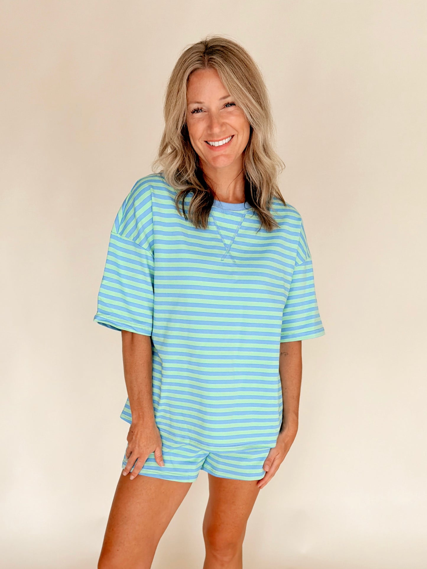 Green & Blue Stripe Two-Piece Set