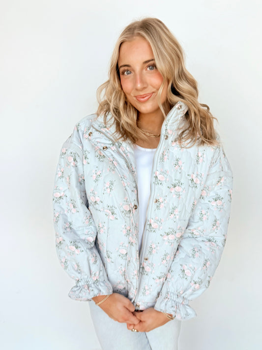 Baby Blue Floral Quilted Jacket