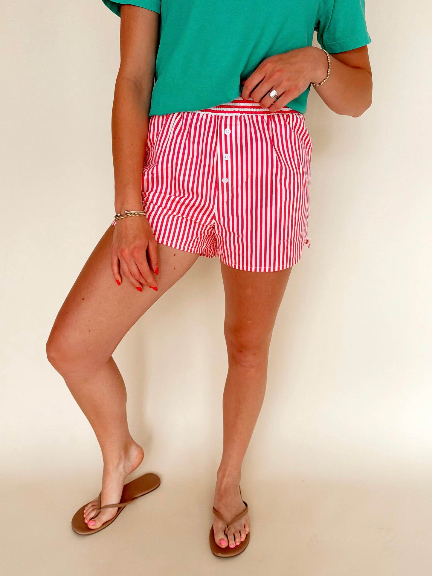 Pink Striped Elastic Waist Boxer Shorts