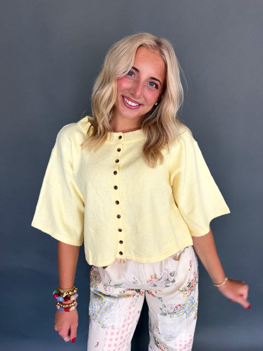 Butter Yellow Wide Sleeve Button Front Cardigan