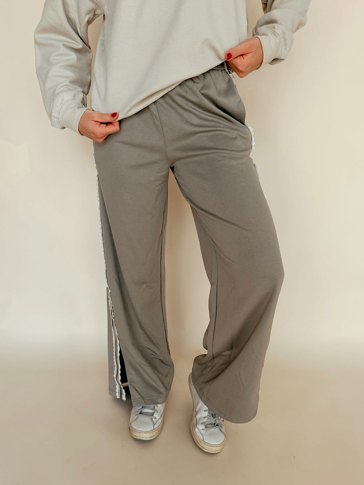 Mossy Sage Wide Leg Track Style Pants