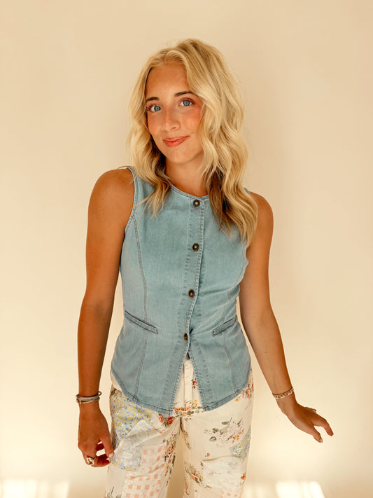 Light Blue Sleeveless Denim Vest