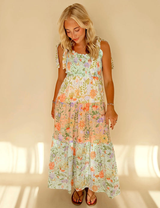 Smocked Tiered Floral Print Dress