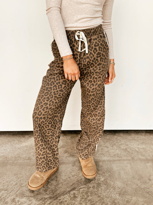 Leopard Varsity Stripe Drawstring Pants