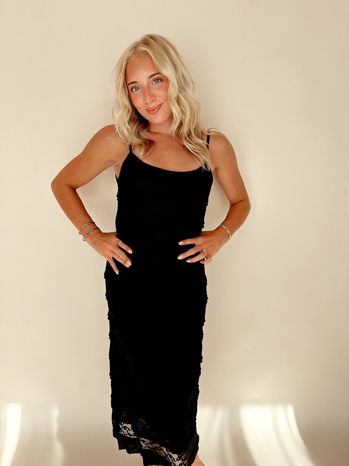 Black Lace Detail Maxi Dress