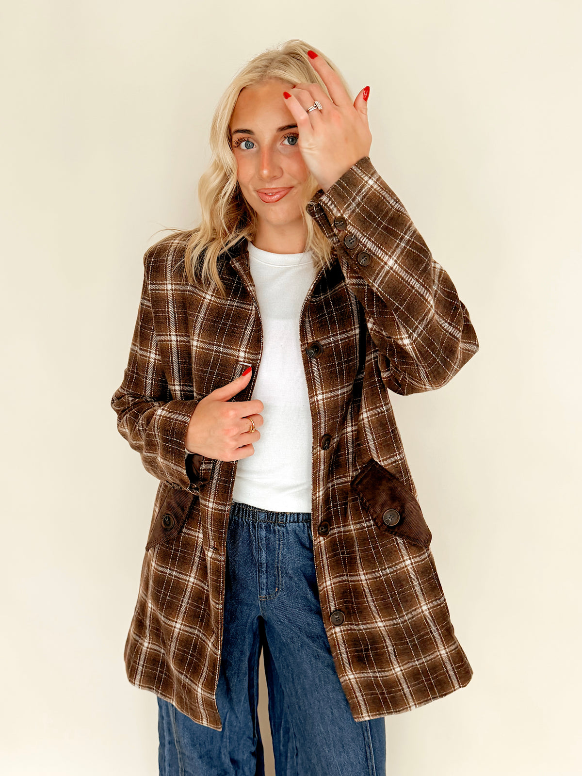 Mocha Plaid Midlength Barn Jacket