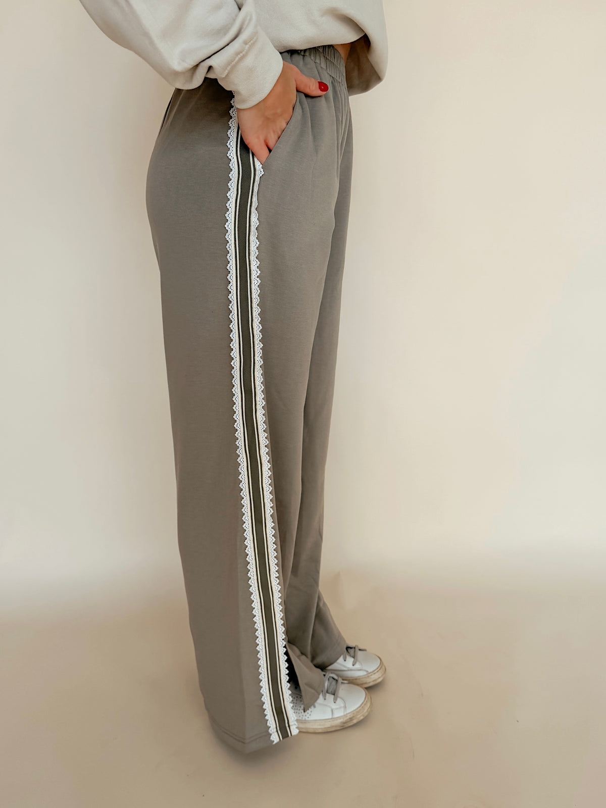 Mossy Sage Wide Leg Track Style Pants