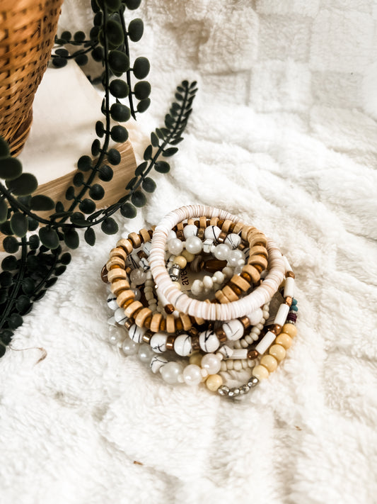 White Bead Bracelet Stack