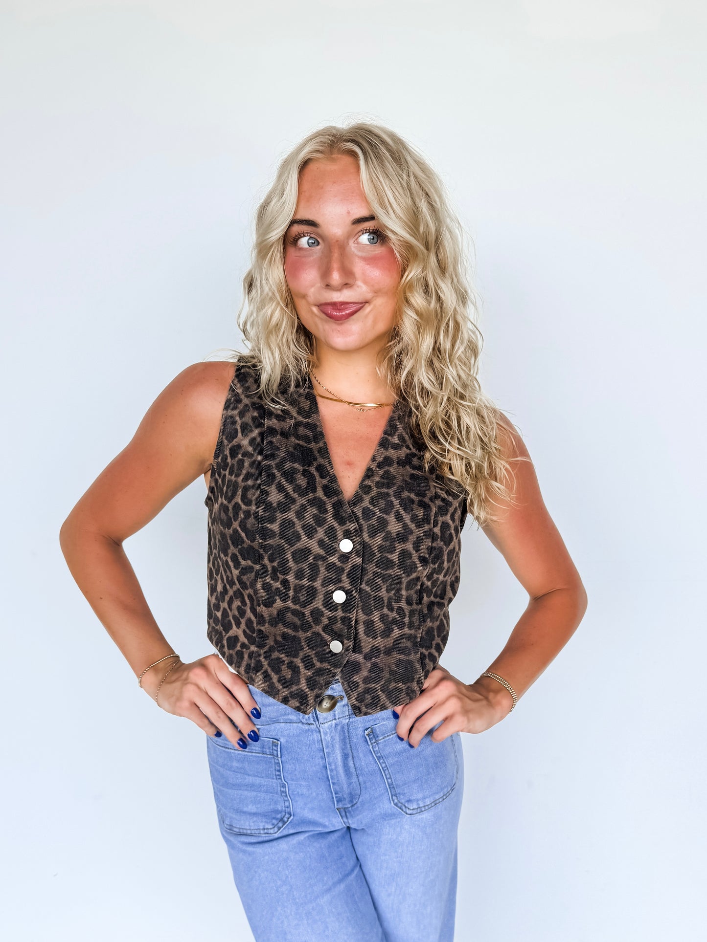 Brown Leopard Denim Vest