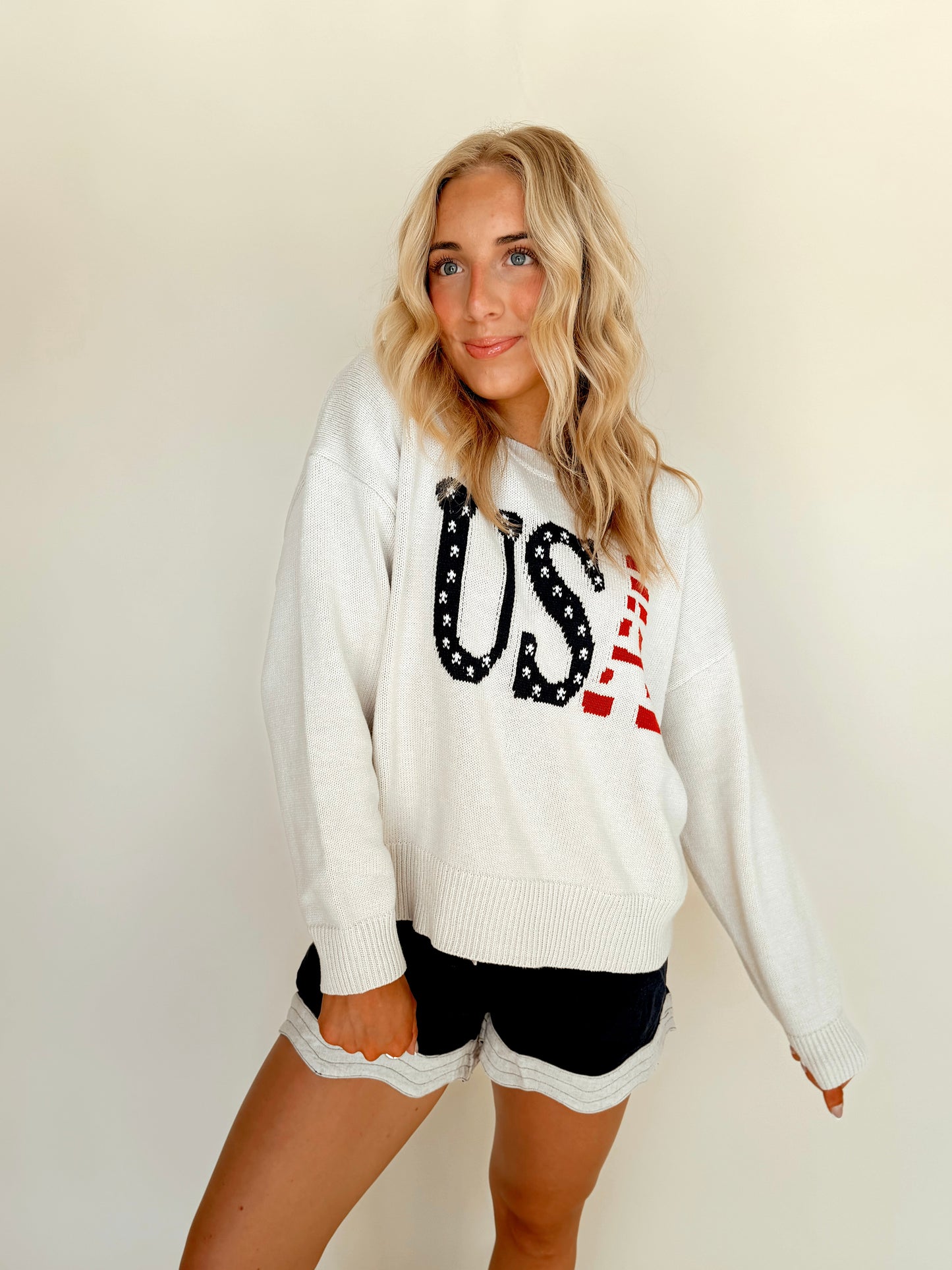 Ivory ‘USA’ Crewneck Sweater