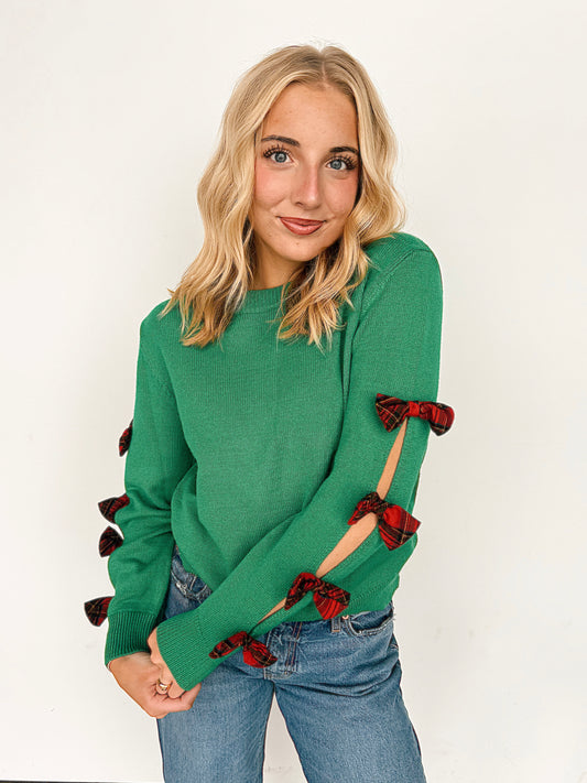 Holiday Green Bow Detail Sweater Top