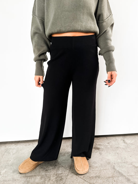 Black Ribbed Comfy Pants