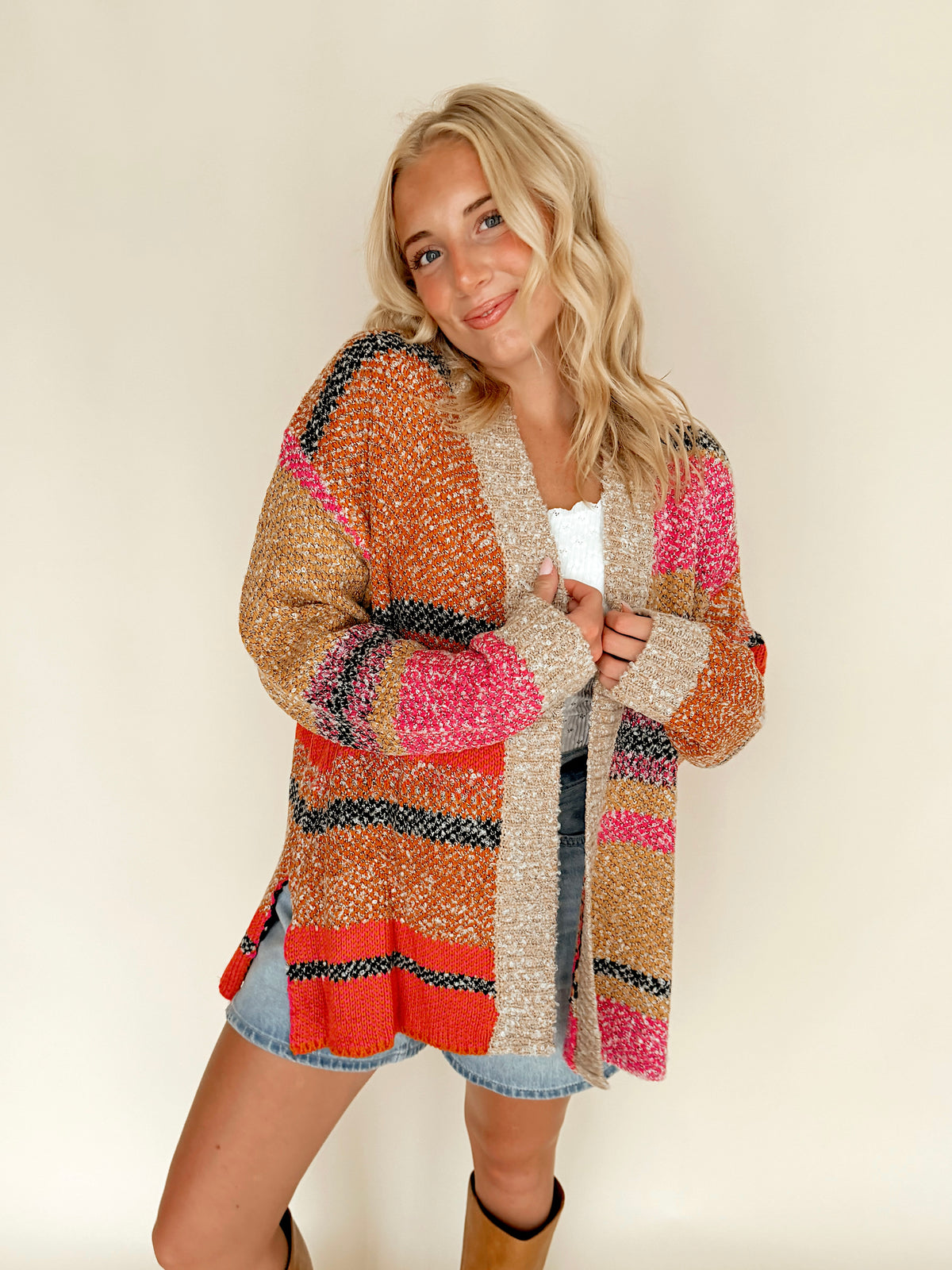 Multi Color Oversized Colorblock Cardigan