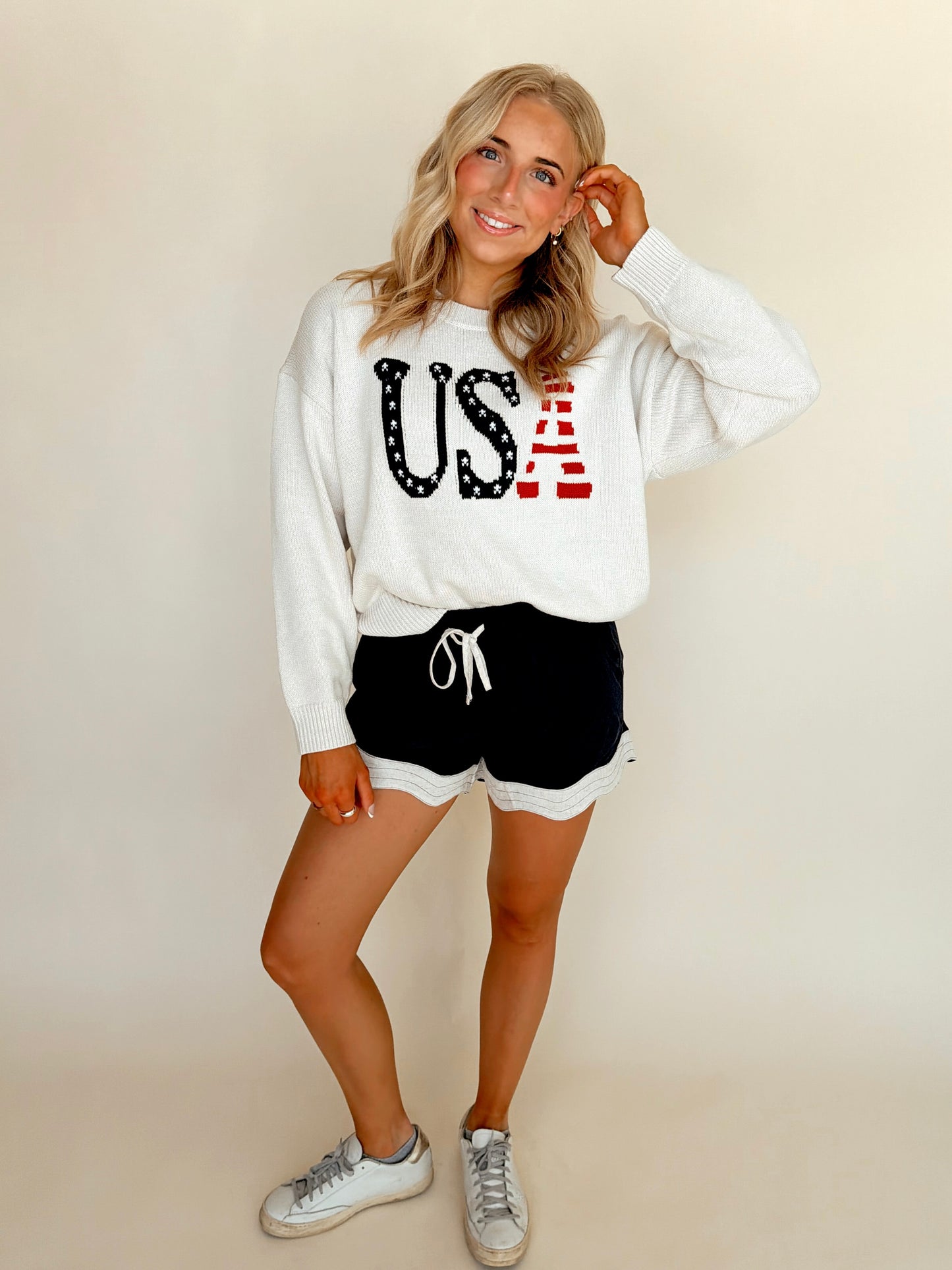 Ivory ‘USA’ Crewneck Sweater