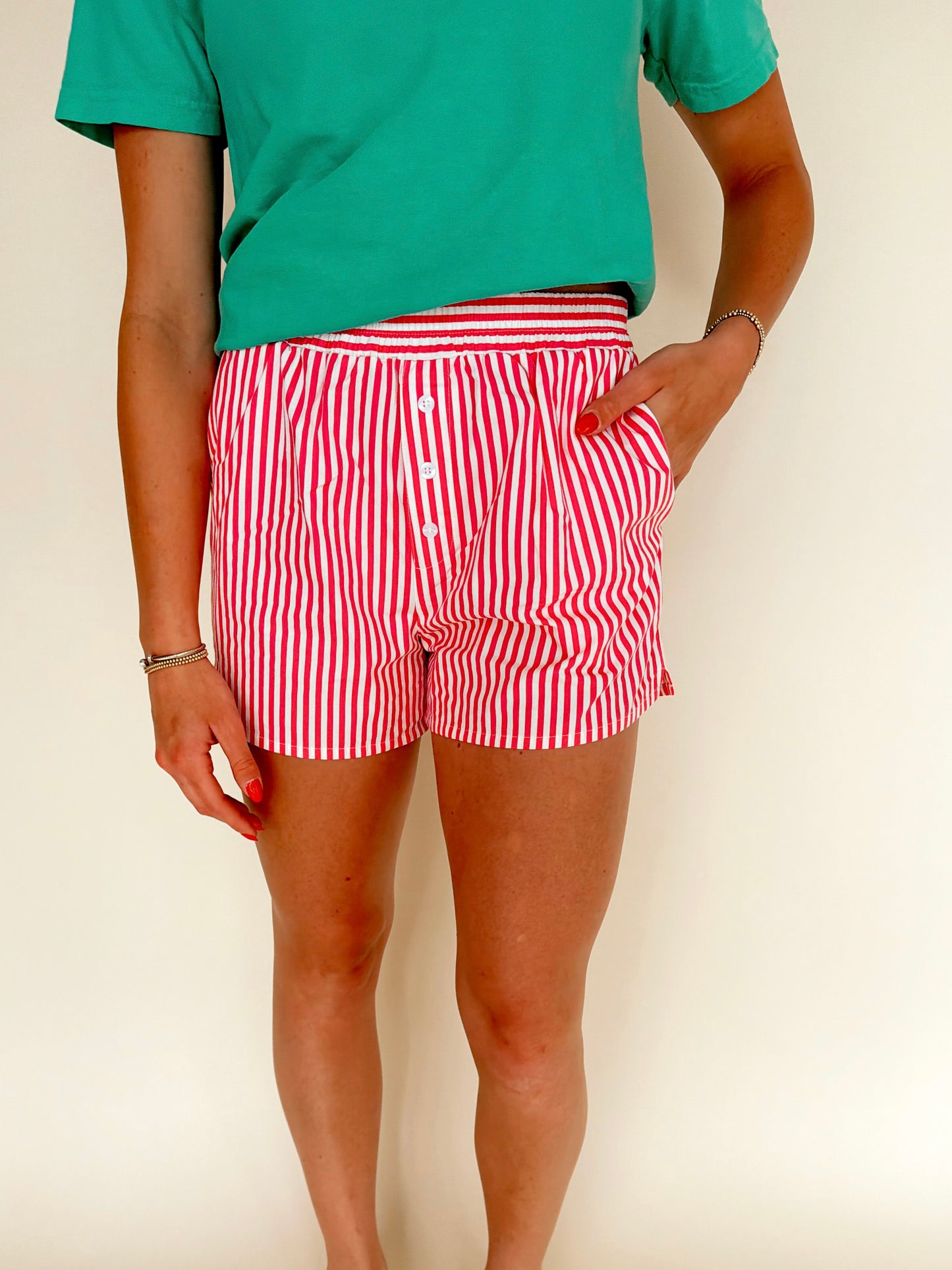 Pink Striped Elastic Waist Boxer Shorts