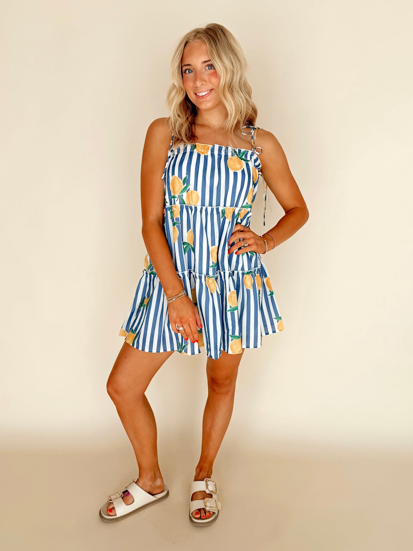 Blue Striped Tiered Mini Dress