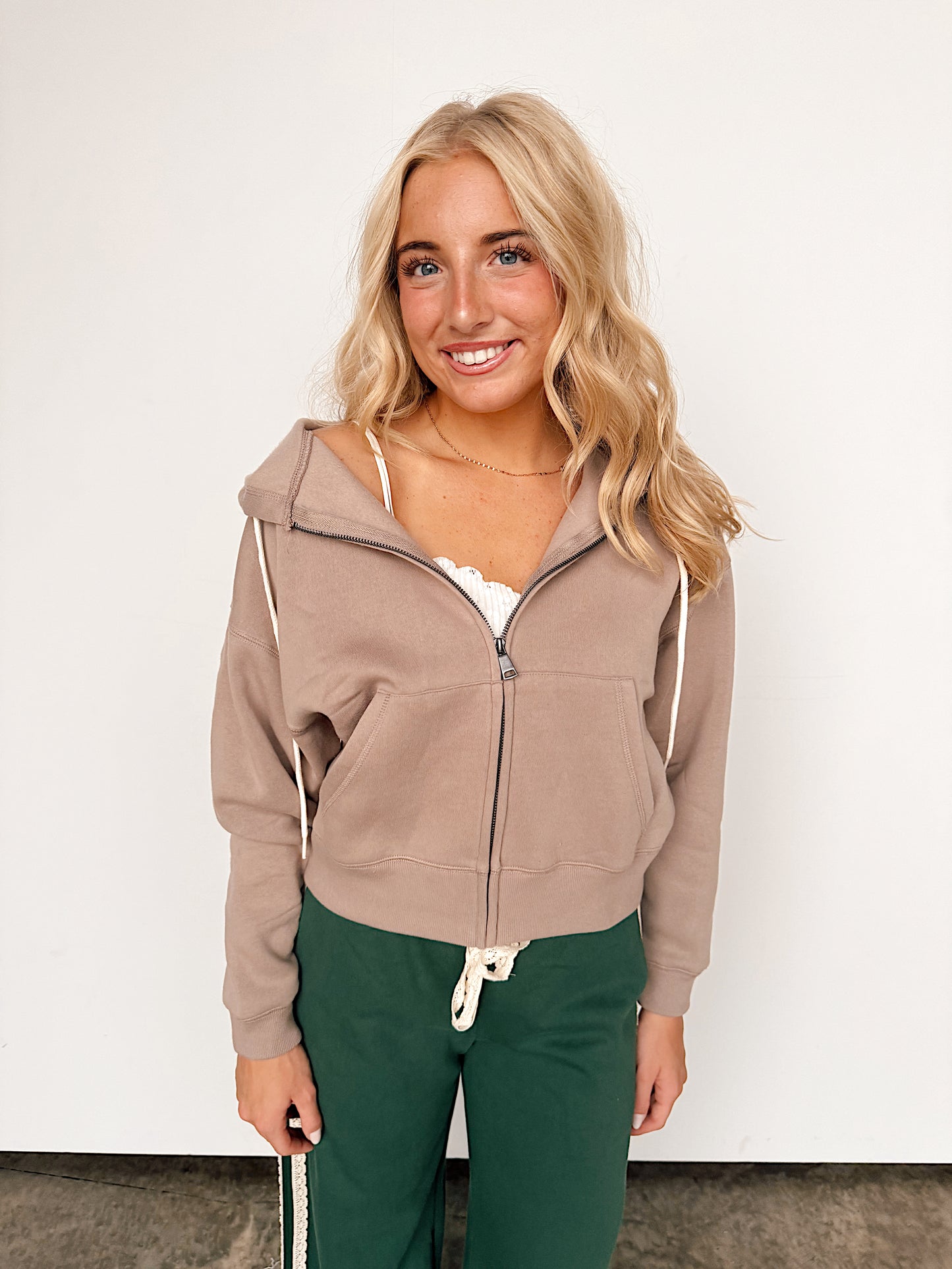 Mocha Hooded Zip Up