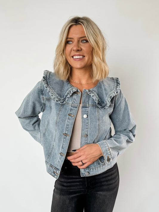 Ruffle Collar Denim Jacket