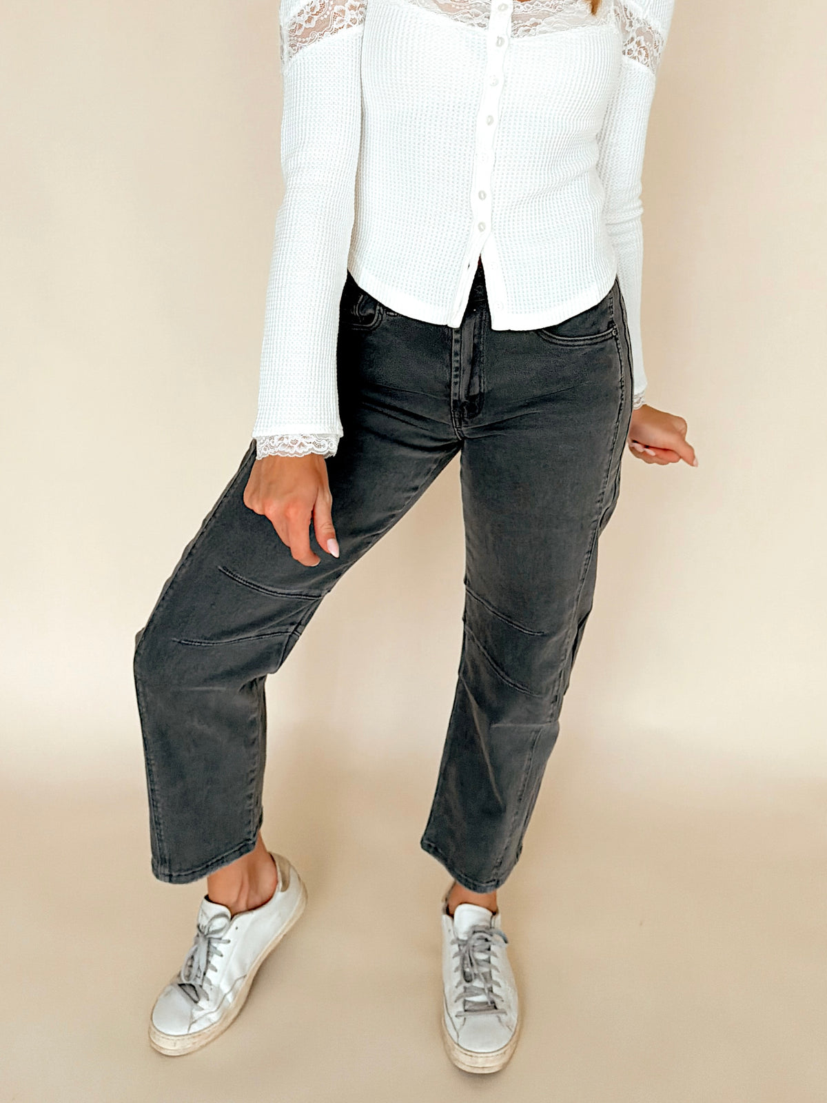 Ash Black High Rise Barrel Denim
