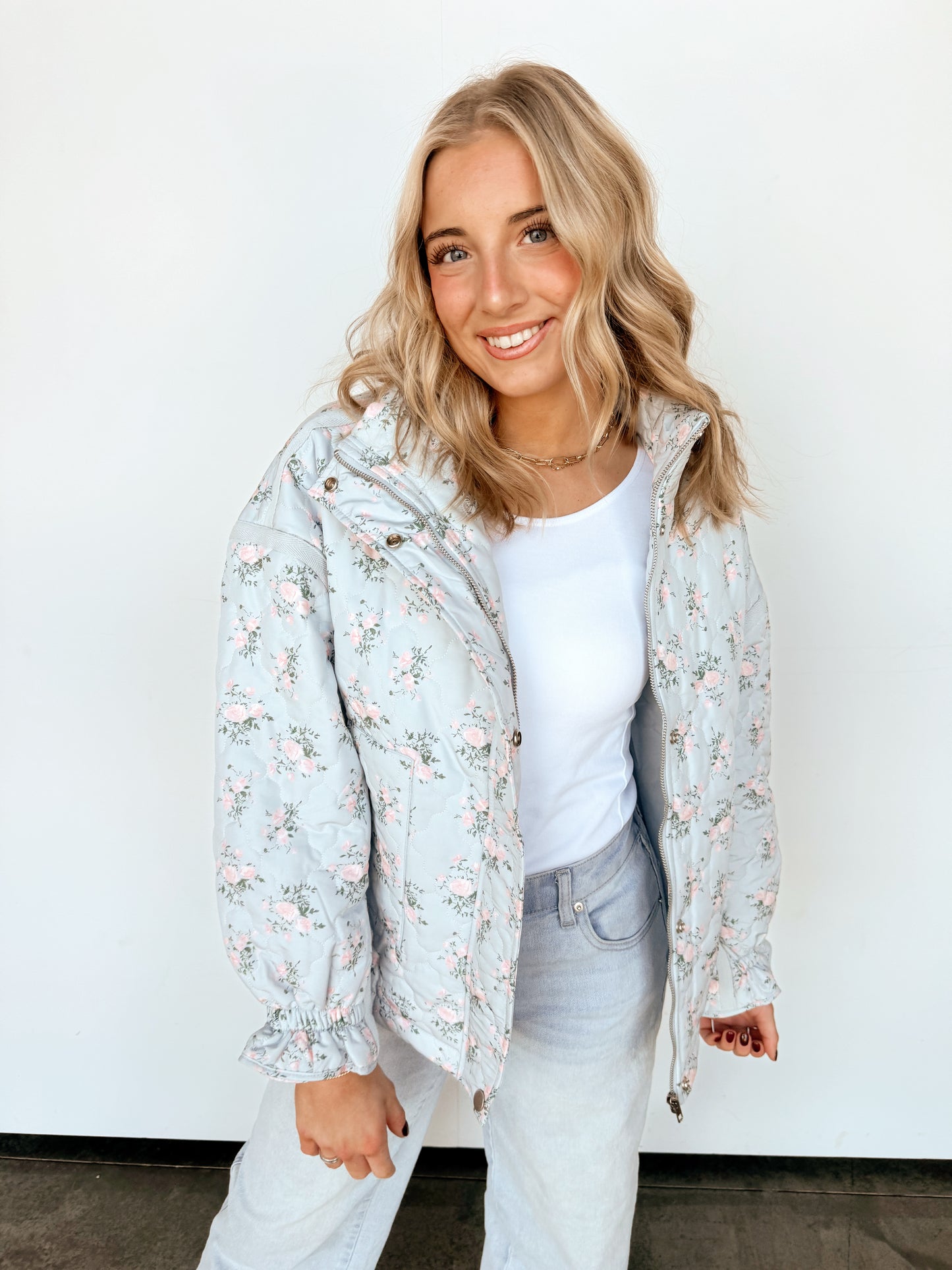 Baby Blue Floral Quilted Jacket