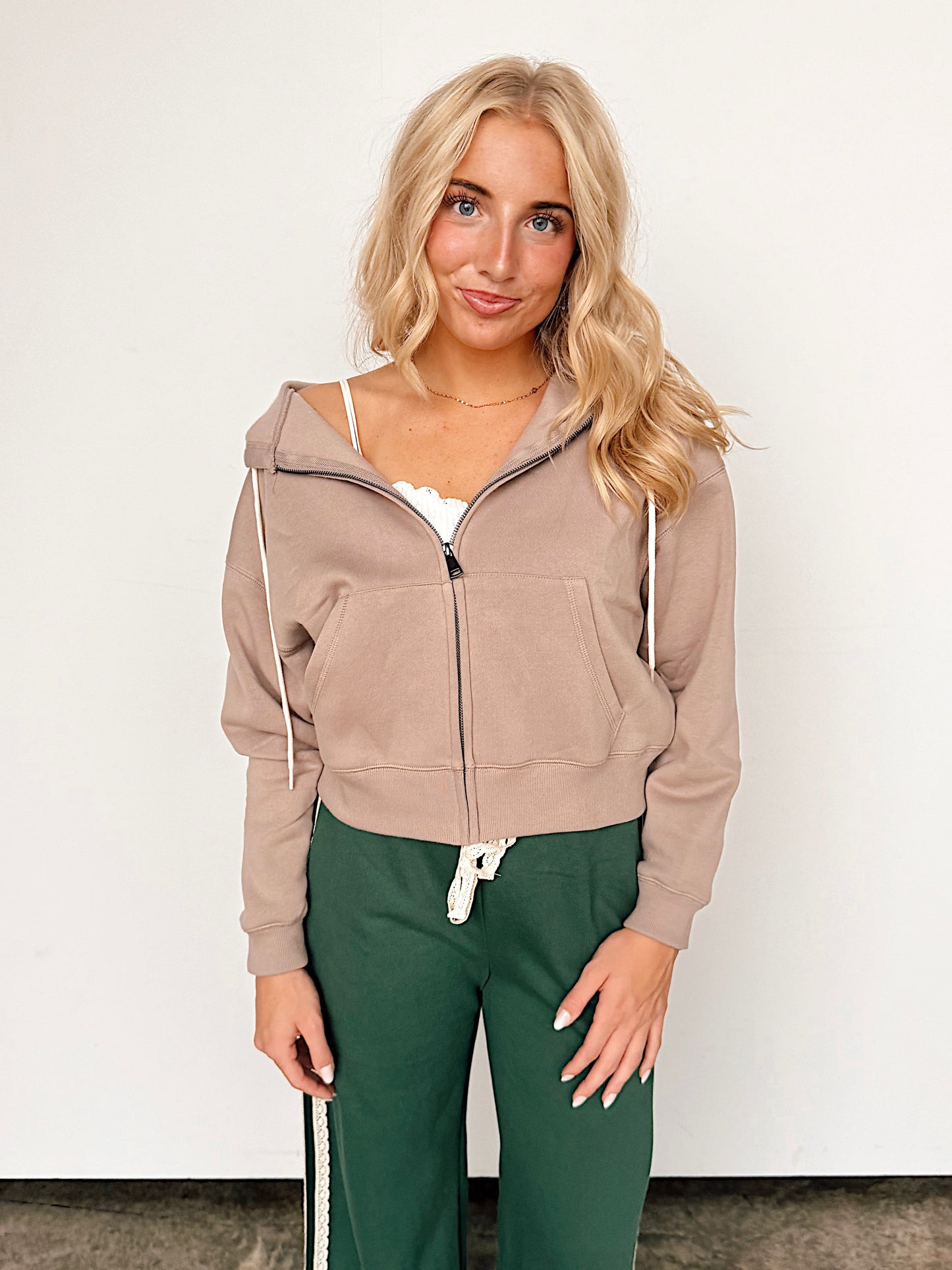 Mocha Hooded Zip Up
