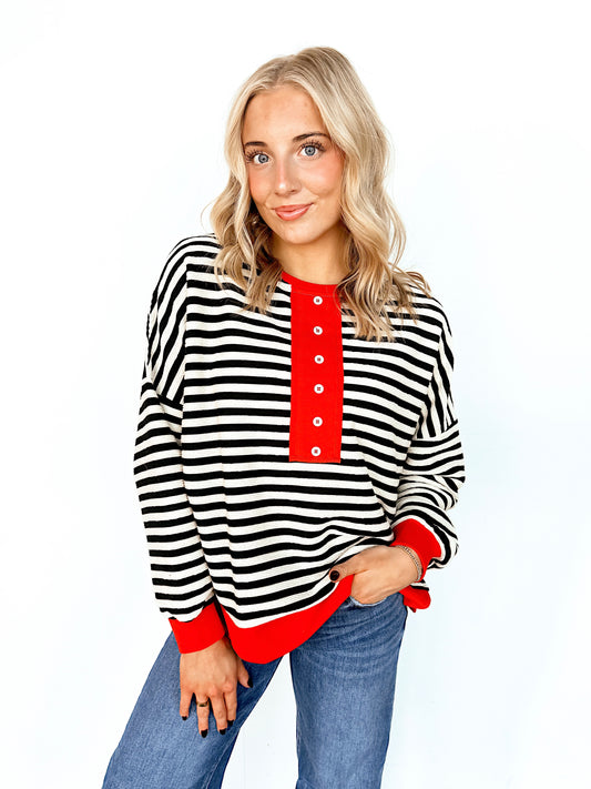 Black Striped Red Detail Top