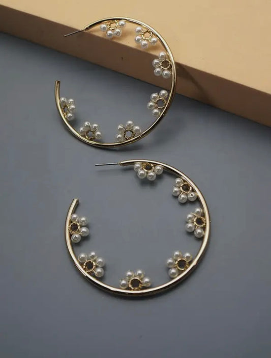 Pearl Flower Hoop Earrings