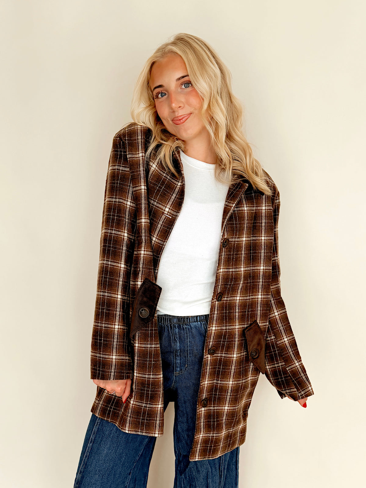 Mocha Plaid Midlength Barn Jacket