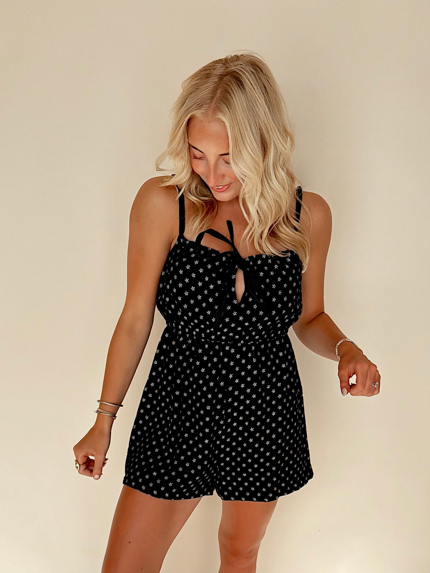 Black Dainty Floral Romper