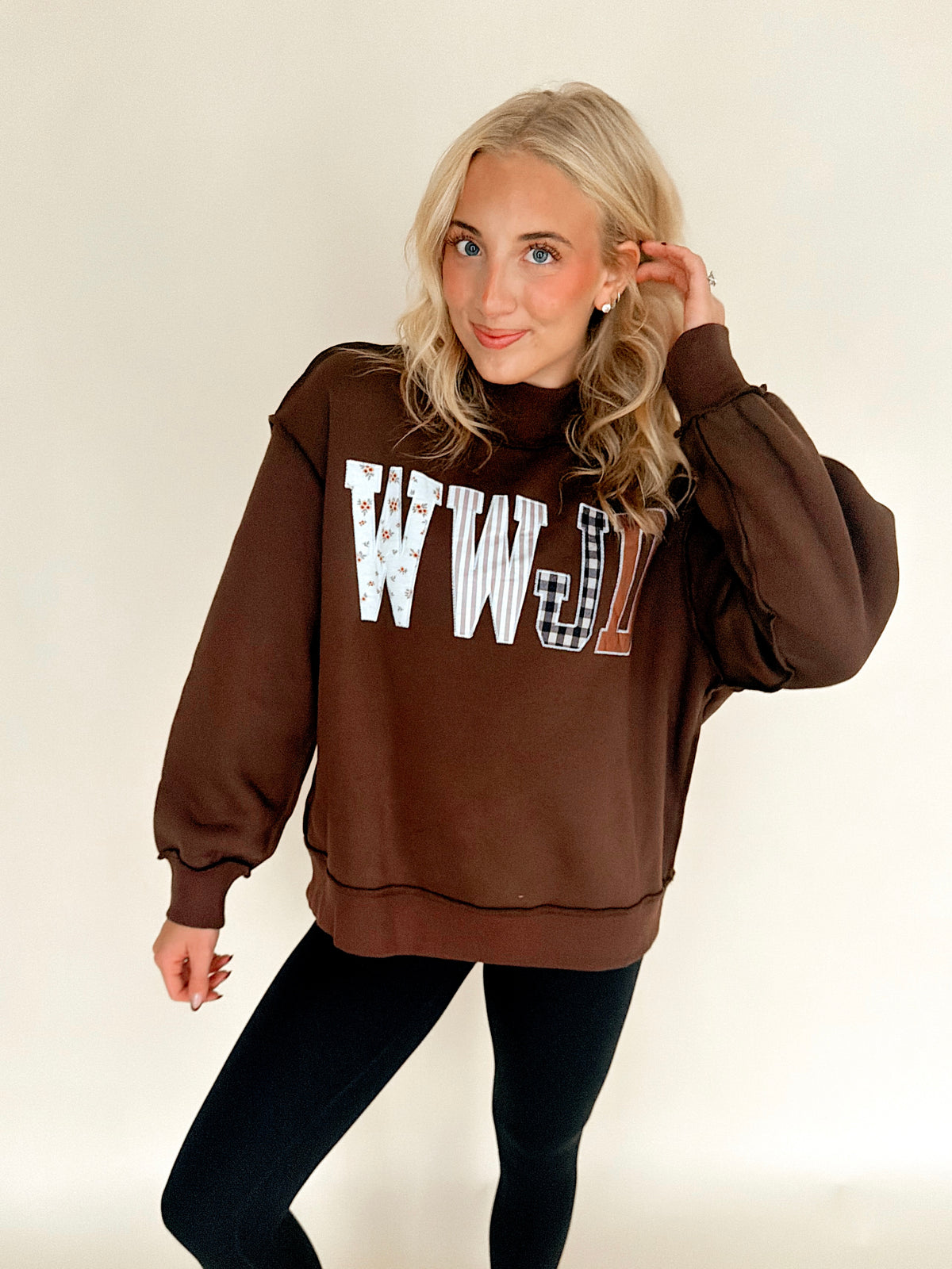 ‘WWJD’  Chocolate Brown Embroidered Mockneck