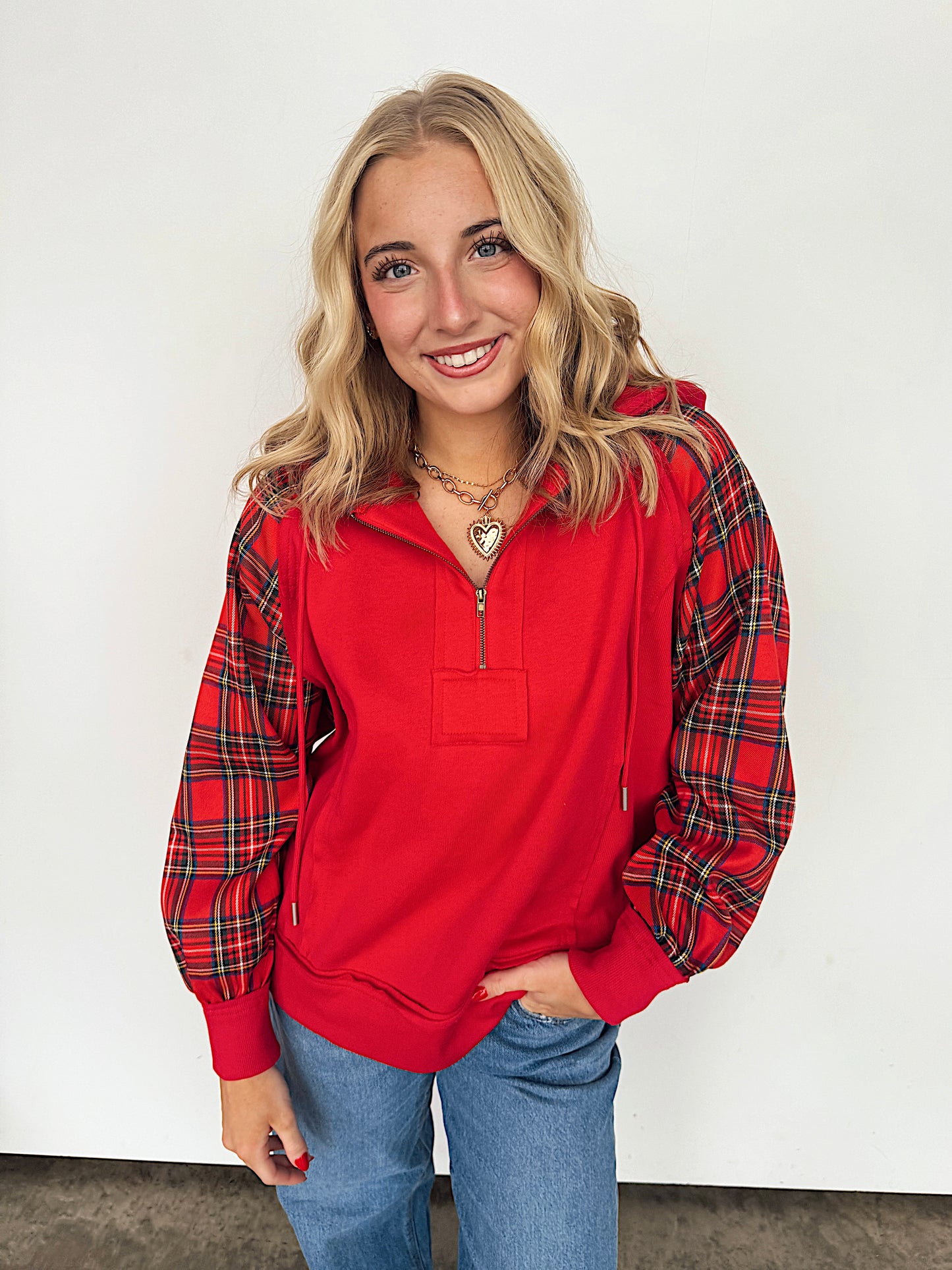 Christmas Plaid Half Zip Pullover