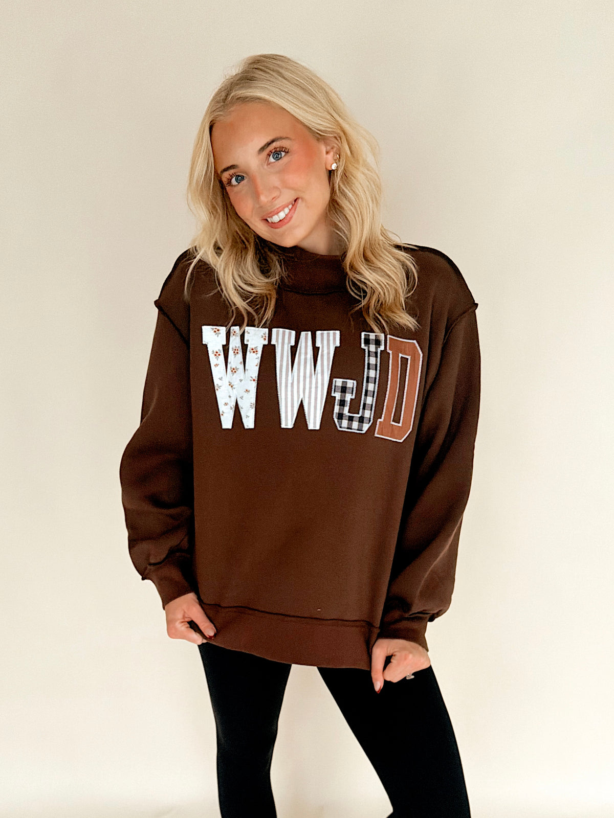 ‘WWJD’  Chocolate Brown Embroidered Mockneck