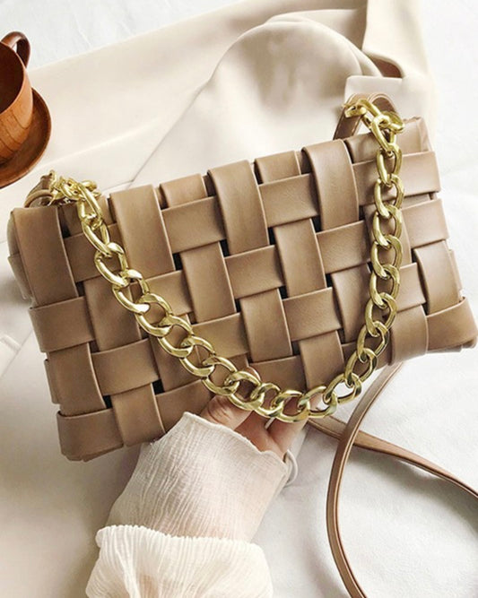 Camel Woven Weaved Shoulder Bag
