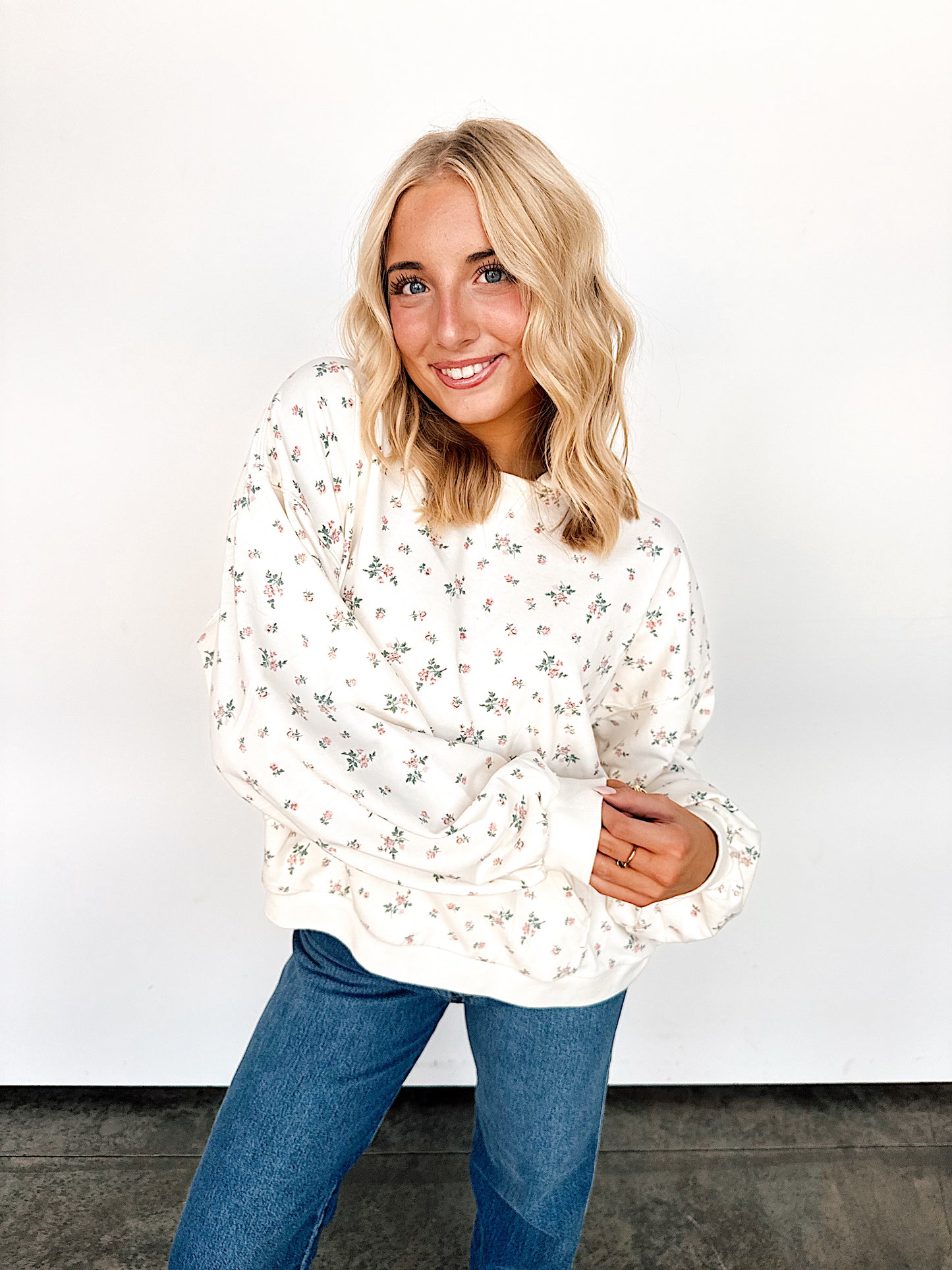 Ivory Floral Hooded Sweatshirt