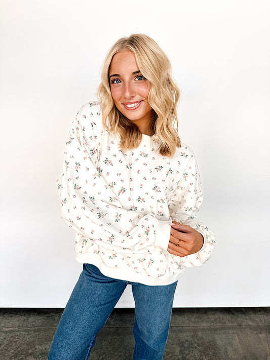 Ivory Floral Hooded Sweatshirt