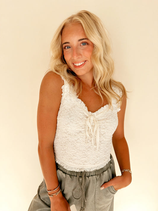 Cream Tie Front Cropped Tank