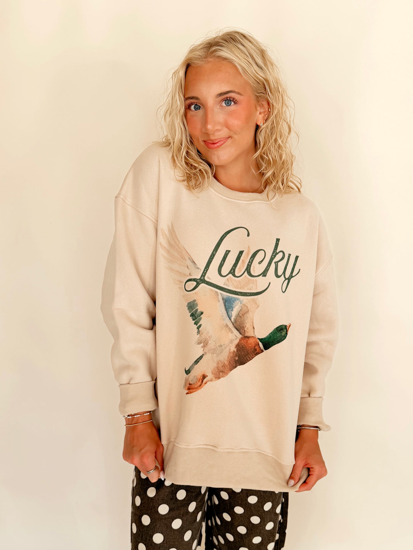 PREORDER Beige ‘Lucky Duck’ Mallard Crewneck
