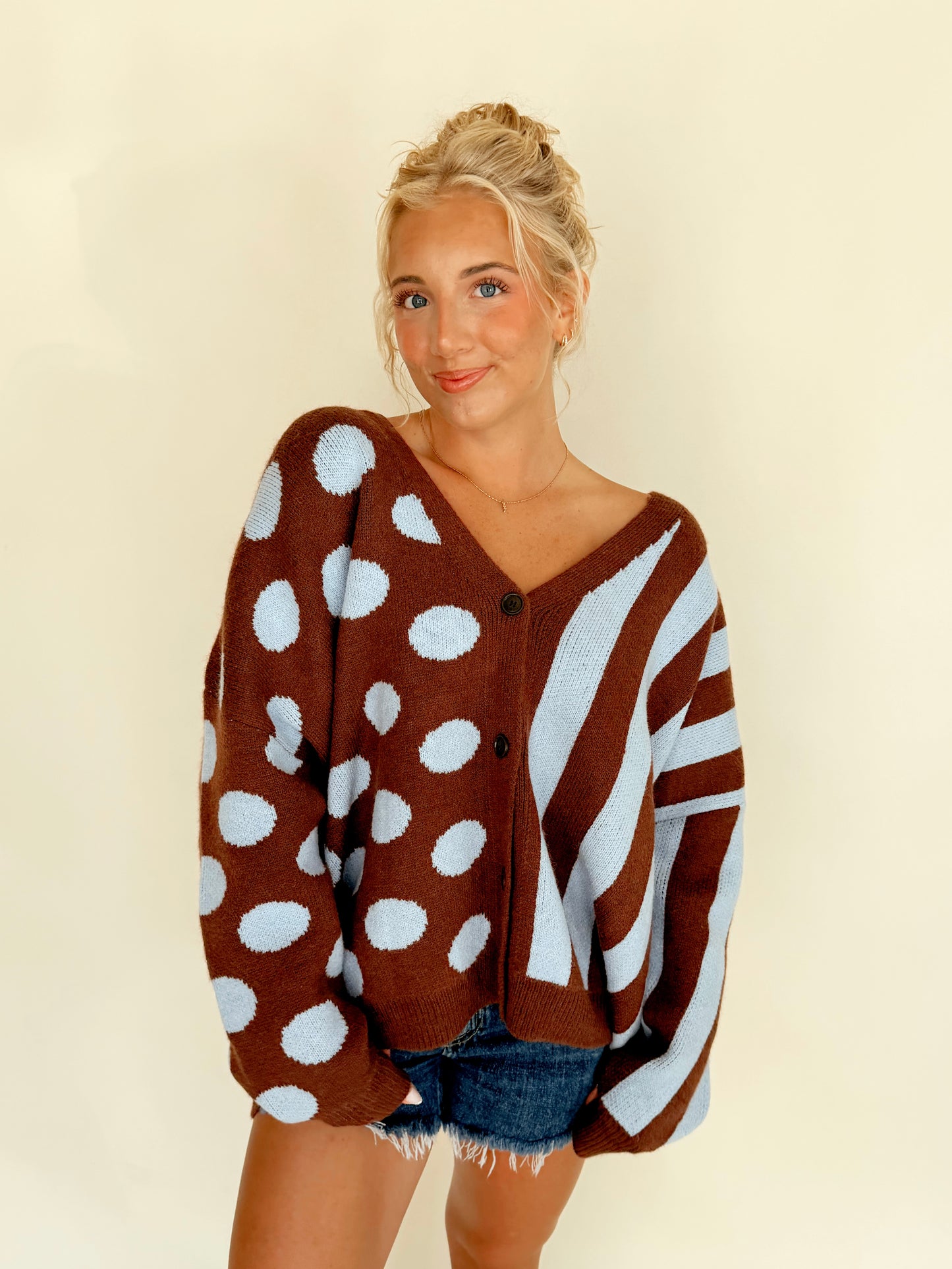 Mixed Print Oversized Cardigan