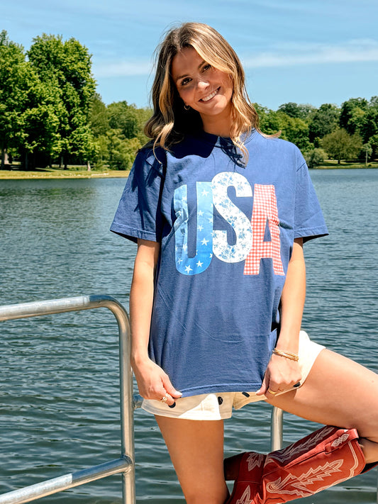 Blue ‘USA’ Printed Graphic Tee