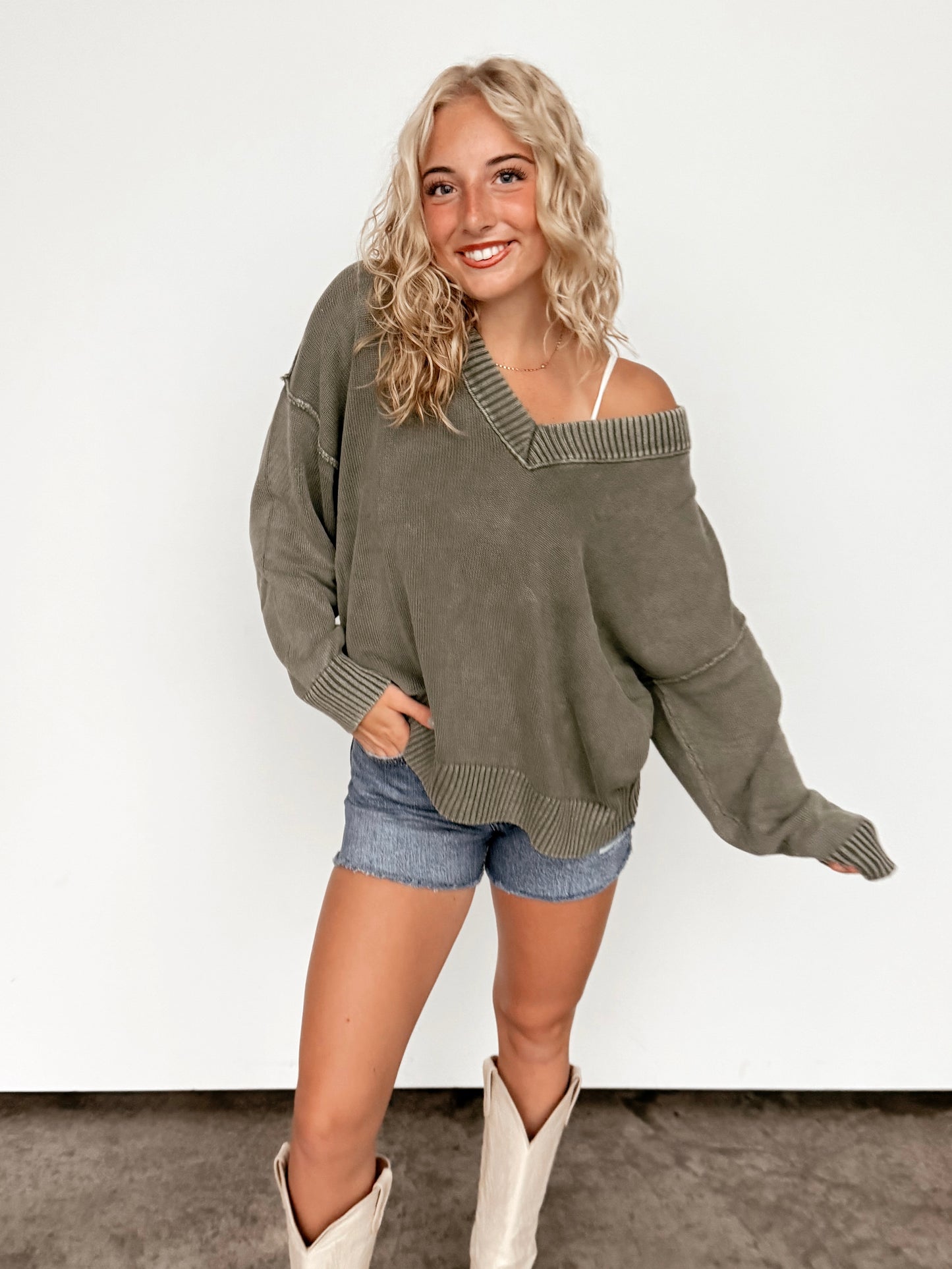 Olive Oversized Knit Top