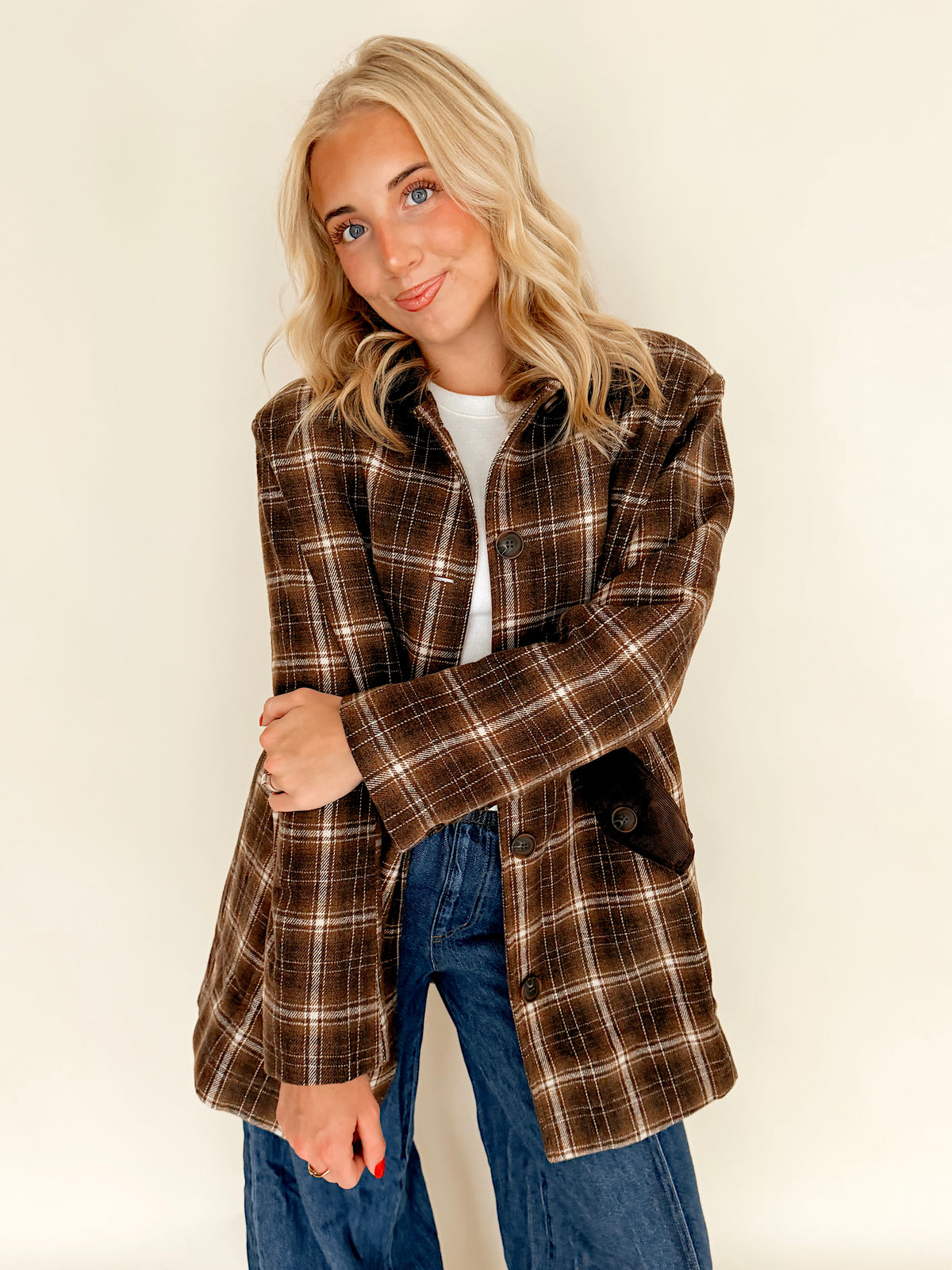 Mocha Plaid Midlength Barn Jacket