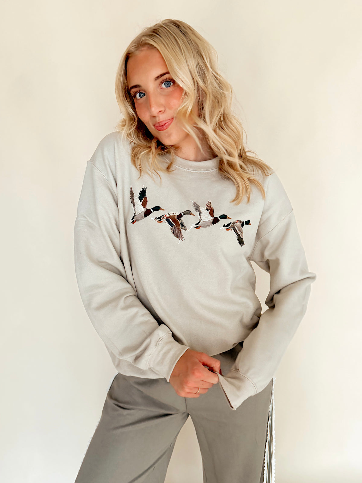 Sand Patchwork Mallard Duck Graphic Sweatshirt